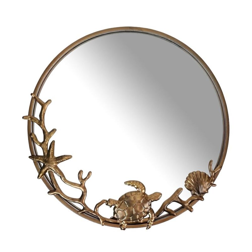Wall Mounted Mirror Bronze Coastal Sea Turtle Coral 20.5 in Metal Glass